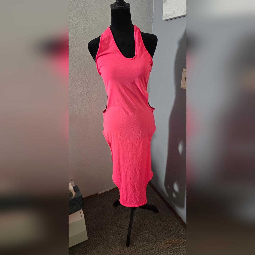 SHEIN Neon Pink Backless Cutout Bodycon Dress